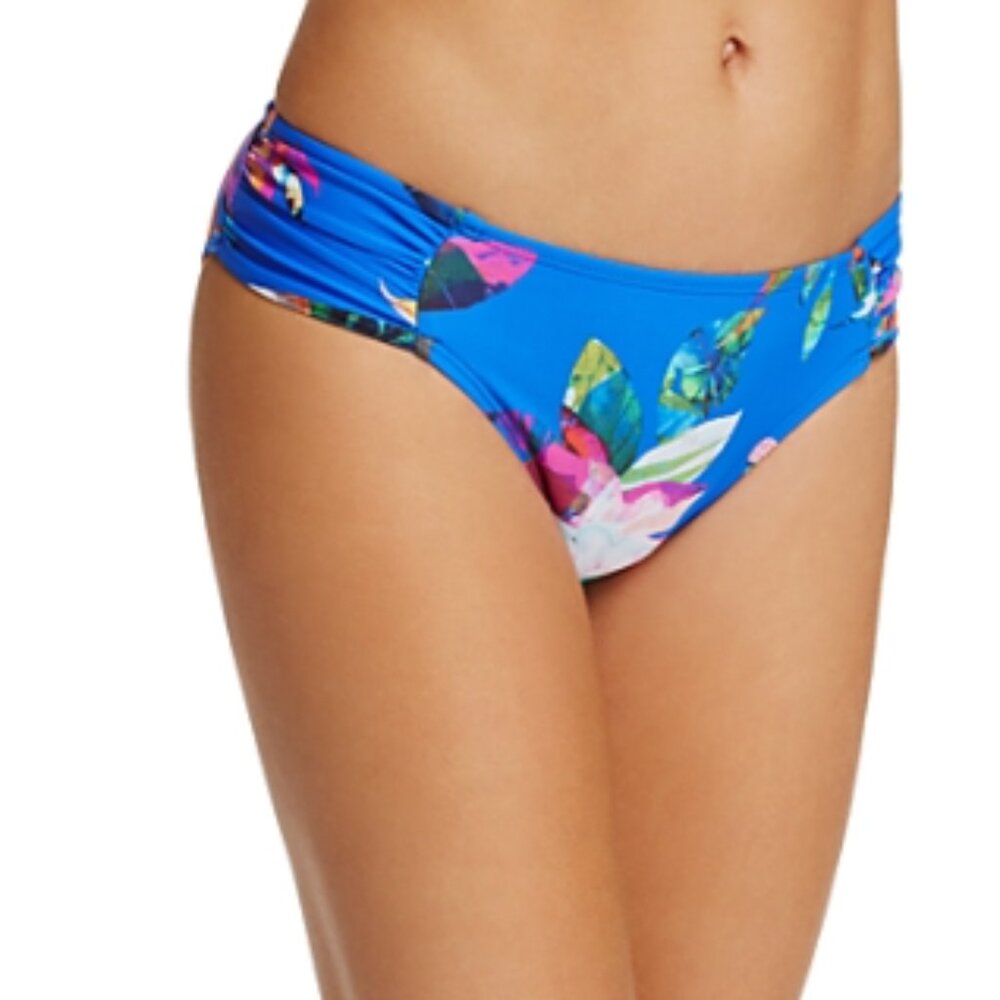 La Blanca Havana Floral Shirred Hipster Bikini Bottom 6 Blue Womens Swimsuit
